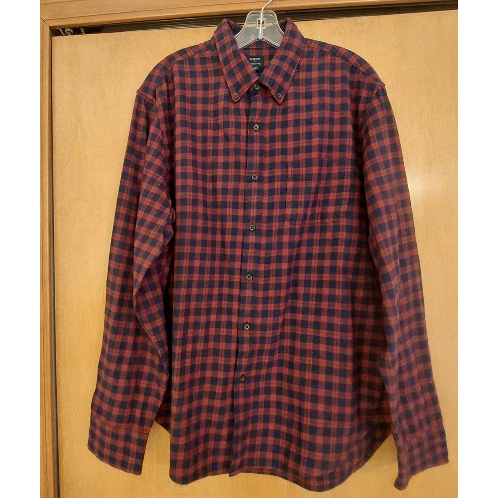J. Crew Men's Button-Up Shirt Red/Blue Plaid Brushed Twill 100% Cotton Sz L NEW! - Picture 2 of 11